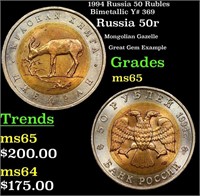 1994 Russia 50 Rubles Bimetallic Y# 369 Grades GEM