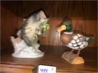 Wood Carved Duck & Resin Bass Figure