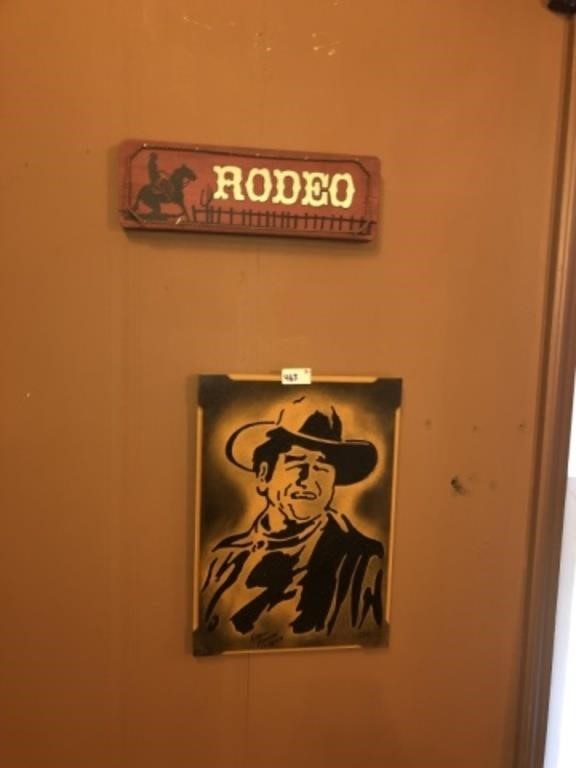 Rodeo Sign & John Wayne Plaque