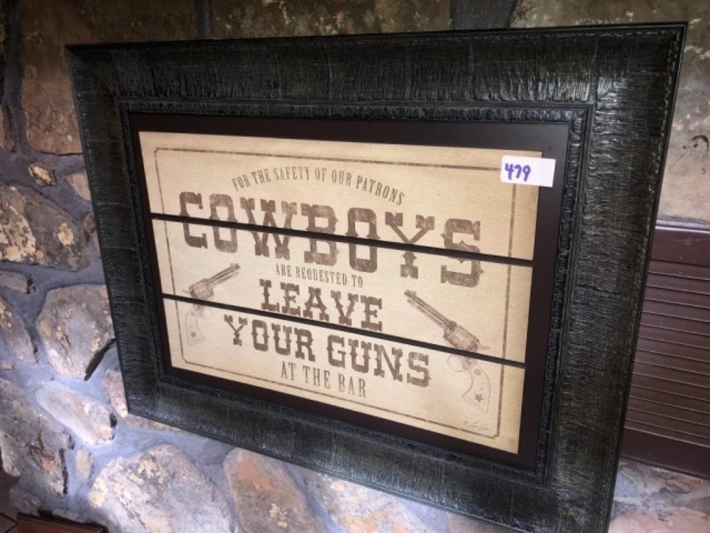 Cowboys Leave Your Guns Sign (22" Wide)