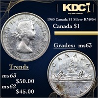1960 Canada $1 Silver Canada Dollar KM#54 1 Grades