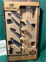New Mossy Oak 4 Pk Stag Finish Knife Set