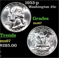 1953-p Washington Quarter 25c Grades GEM++ Unc
