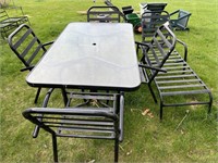 PATIO TABLE AND CHAIRS WITH MATCHING LOUNGE CHAIR