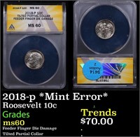 ANACS 2018-p Roosevelt Dime *Mint Error* 10c Grade
