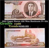 1992 Upper Korea 100 Won Banknote P# 43a Grades Ge