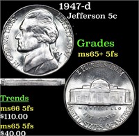 1947-d Jefferson Nickel 5c Grades GEM+ 5fs