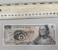 1971 Mexico 5 Peso Bank Note