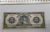 1961 Mexico 5 Peso Bank Note