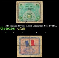 1944 France 2 Franc Allied Liberation Note P# 114A