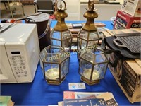 TWO ETCHED GLASS OIL LAMPS