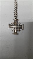 Sterling Silver Jeruselem Cross / Chain Marked 925