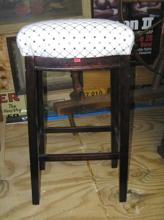 Padded and upholstered walnut bistro/bar stool