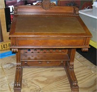 Walnut and leather inlaid slant front desk