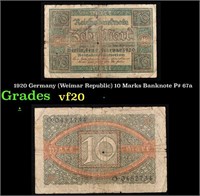 1920 Germany (Weimar Republic) 10 Marks Banknote P