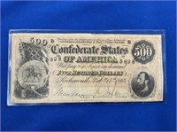 1864 $500 CONFEDERATE NOTE RICHMOND VA