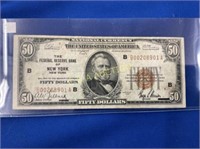 $50 NATIONAL CURRENCY NY B00208901AB