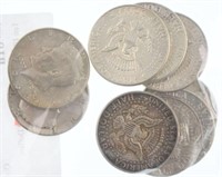 Ten 1964 Kennedy Silver Half Dollars