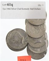Ten 1966 Silver Clad Kennedy Half Dollars