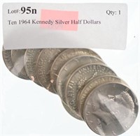 Ten 1964 Kennedy Silver Half Dollars