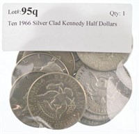 Ten 1966 Silver Clad Kennedy Half Dollars