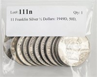 11 Franklin Silver ½ Dollars: 1949D, 50D, 51D