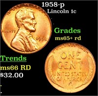 1958-p Lincoln Cent 1c Grades Gem+ Unc RD