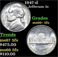 1947-d Jefferson Nickel 5c Grades GEM++ 5fs