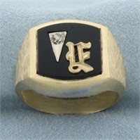 Vintage Mens Diamond E or F Initial Monogram Ring