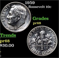 Proof 1959 Roosevelt Dime 10c Grades GEM++ Proof