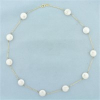 Button Pearl Station Choker Necklace in 14k Yellow
