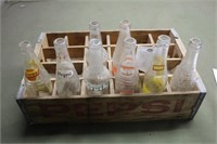 Pepsi Crate W/ Vintage Glass Pop Bottles