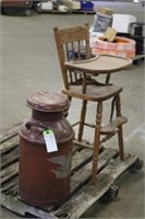 Vintage Milk Can & Oak High Chair