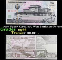 2007 Upper Korea 500 Won Banknote P# 44c Grades Ge