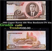 1992 Upper Korea 100 Won Banknote P# 43a Grades Ge