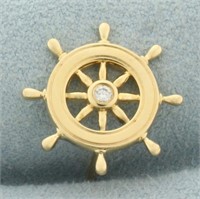 Diamond Helm Ship's Wheel Pin Tie Tack in 14k Yell