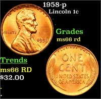 1958-p Lincoln Cent 1c Grades GEM+ Unc RD