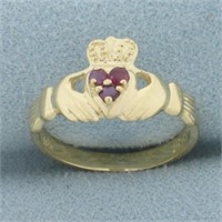 Ruby Claddagh Ring in 10k Yellow Gold