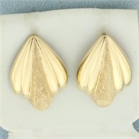 Sandblast Finish Fan Design Earrings in 14k Yellow