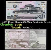 2007 Upper Korea 500 Won Banknote P# 44c Grades Ge