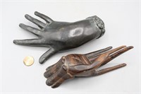 Victorian Bronze Hand Paperweight & Mudra Hand