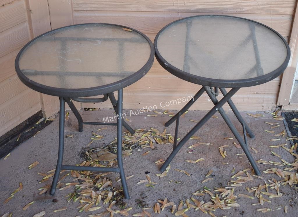 Pair of Glass Top Folding Side Tables