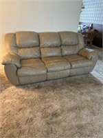 Beige couch with two recliners. 7 ft- 6in long