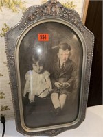 Old Time Boy & Girl Picture in Old Frame