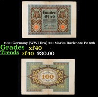 1920 Germany 100 Marks Banknote P# 69b Grades xf
