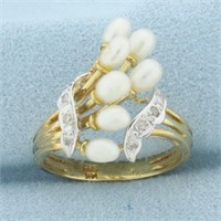 Baroque Pearl and Diamond Ring in 14k Yellow Gold