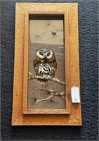Glass Owl Art In Rustic Wood Frame