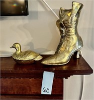 Heavy Brass Boot & Duck Trinket Jar