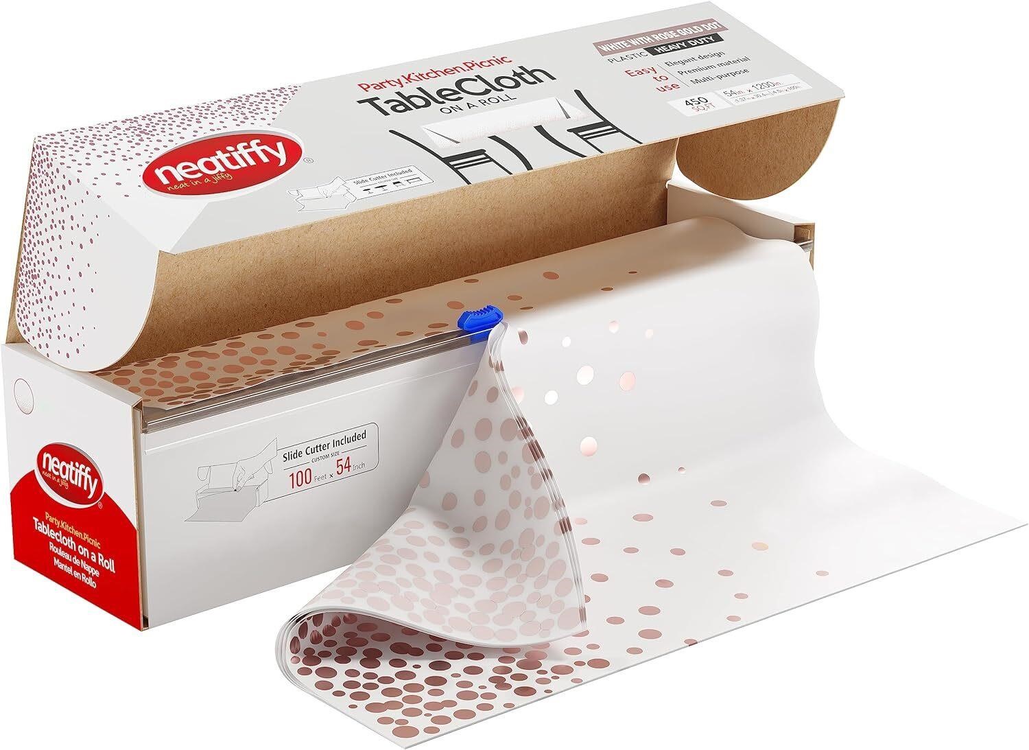 Neatiffy Table Cloth Roll - White Rose Gold Dots