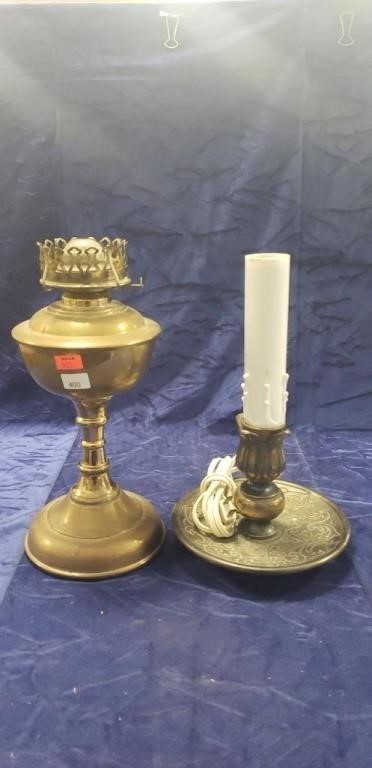 (1) Oil Lamp (No Globe) & (1) Electric Candle